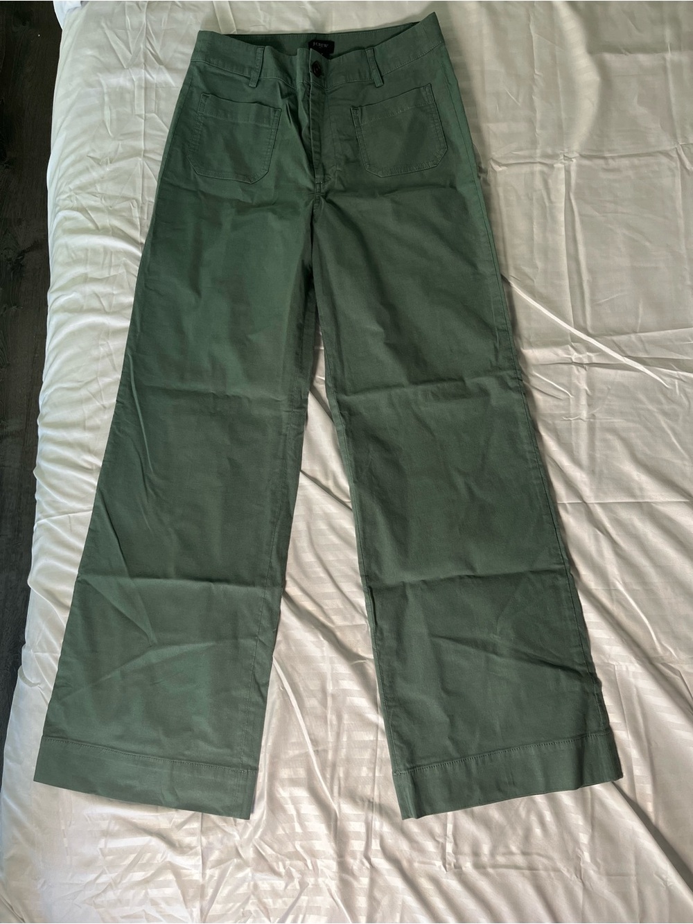 J. Crew Wide-Leg Trousers in Dark Green